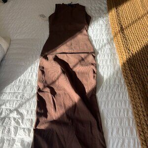 Bumpsuit Sculpting Rib Mock Neck Maxi Dress